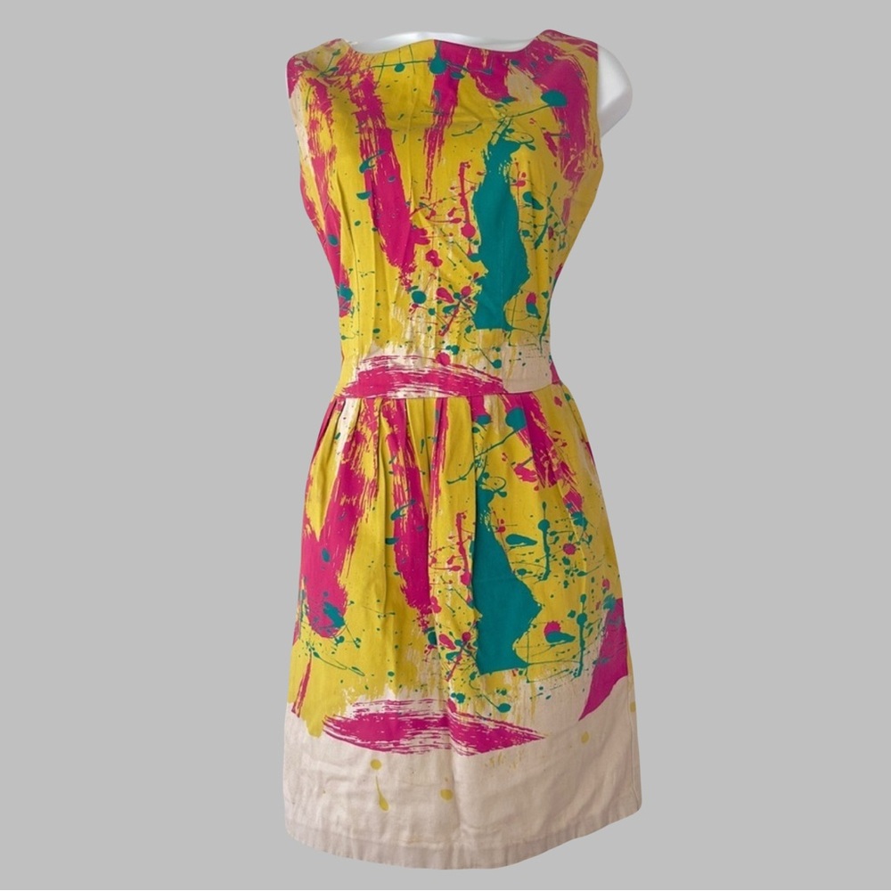 VTG 1980s Angel Sanchez‎ Cotton Shift Mini Dress Paint Splatter Designer